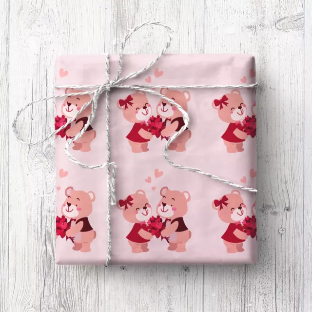 Valentines Bear Love Wrapping Paper (2 Sheets) - Red, Teddy Bear, Love