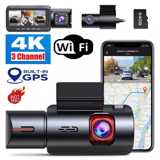 TOGUARD 3CH Dash Cam WIFI GPS 4K Front Cabin Car Triple Camera Night Vision AU