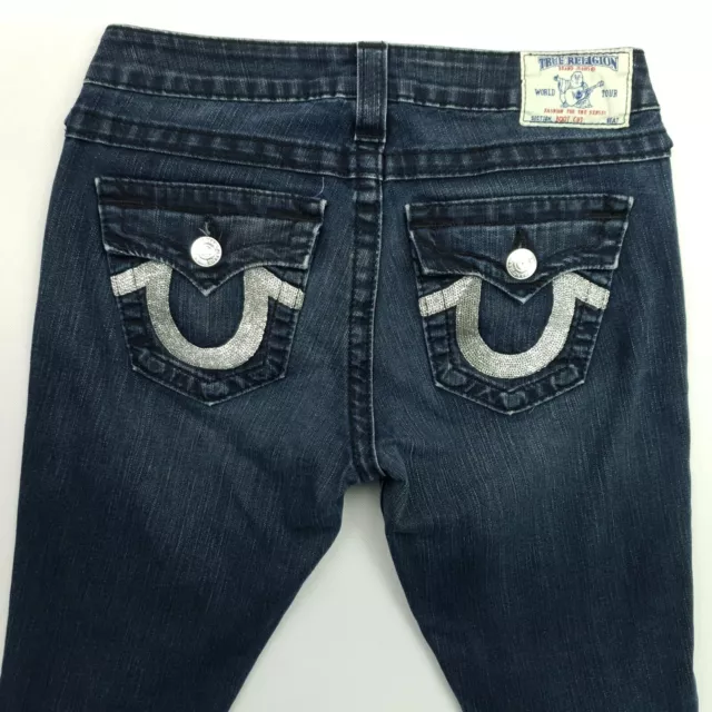 True Religion Damenjeans W26 L30 dünn schmal STRETCH Vintage dunkelblau echt