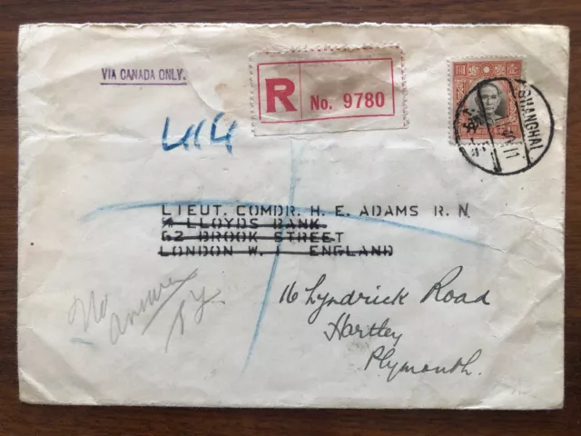 China Old Cover Registered Shanghai To England 1940 !!