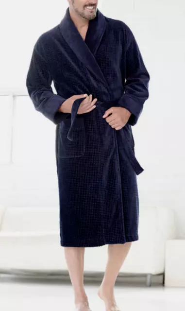 NEW! Majestic International Men's Navy  L/XL Waffle Terry Cotton LUXURY Robe