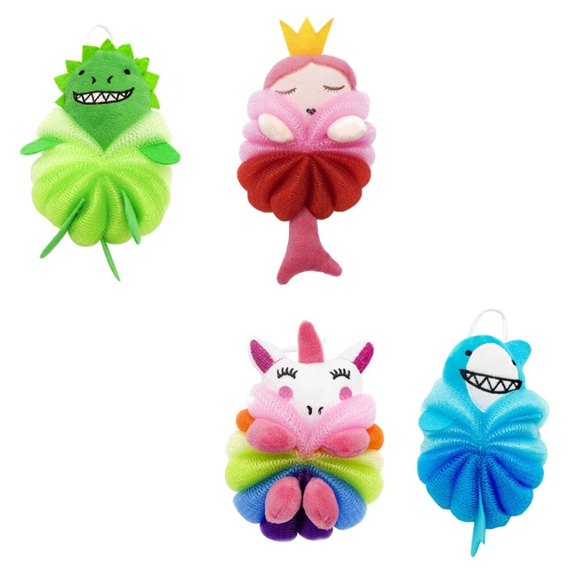 4 piezas pelotas de baño de dibujos animados pelotas de ducha pelotas de malla ducha pelotas niños baño ducha pelotas