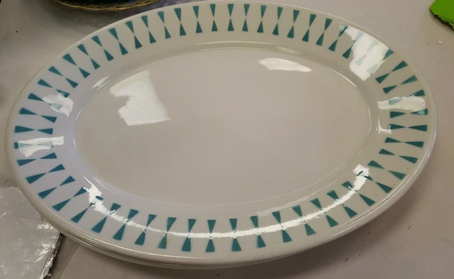 Homer Laughlin MCM Oval Platter Turquoise Diamond Pattern Made in USA EC  NICE!