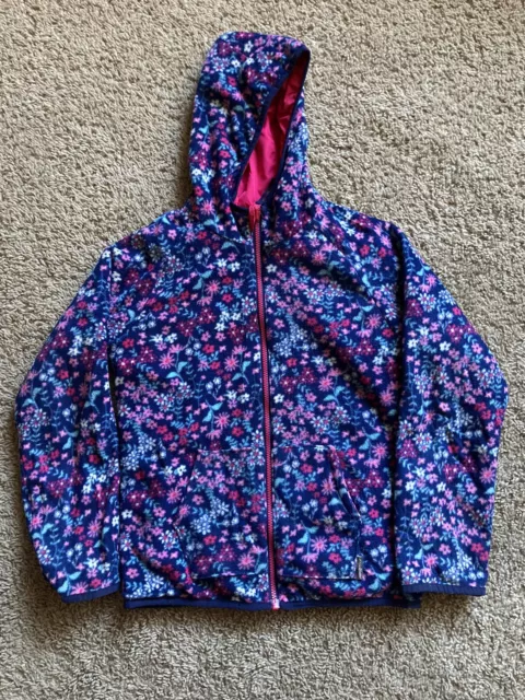Eddie Bauer Reversible Hooded Spring Jacket Pink/Blue Floral Fleece Girls Youth