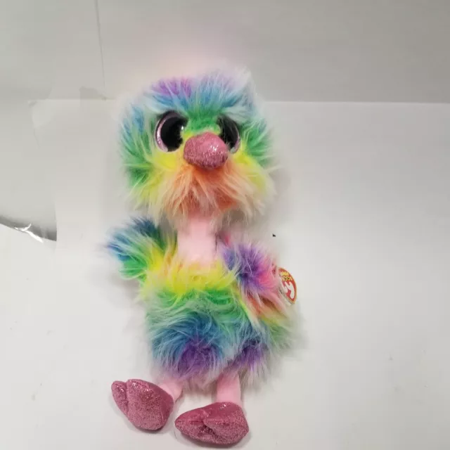 TY Beanie Boos 9" Medium ASHA Rainbow Ostrich Plush Stuffed Animal