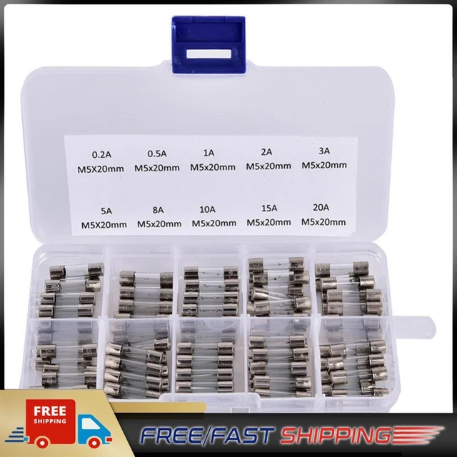 100 pz fusibili tubo di vetro per auto assortiti 10 tipi 0,2 A-20 A fusibile tubo di vetro fusibile fine