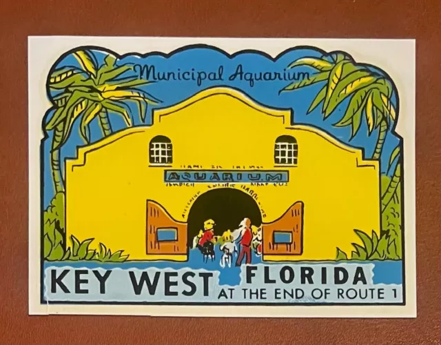 Vintage 1950s Key West Florida "End of US 1" Municipal Aquarium Souvenir Decal
