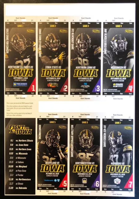 2018 Iowa Hawkeyes Football Collectible Ticket Stub - Choose Any Home Game