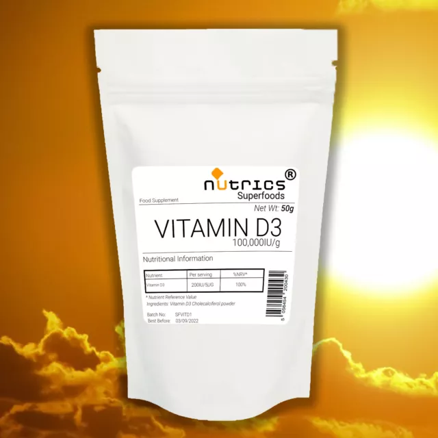 Nutrics® 100,000iu/g VITAMIN D3 Cholecalciferol 50g Powder Pharmaceutical Grade