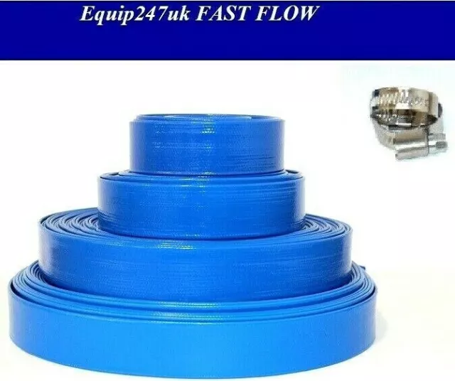 25mm Layflat Hose Pipe Flood Drainage Irrigation Pump +2 Clip