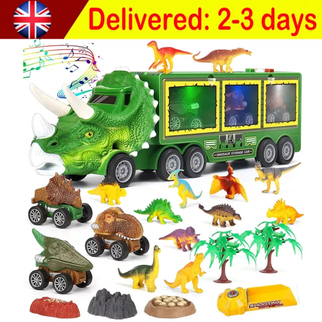 Kids Dinosaur Truck Toy Gift Storage Car Transport Carrier Model Music Light UK