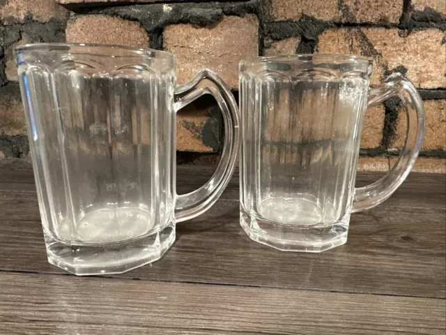 2x Ten Sided Thick Glass Tankard Pint With Handle