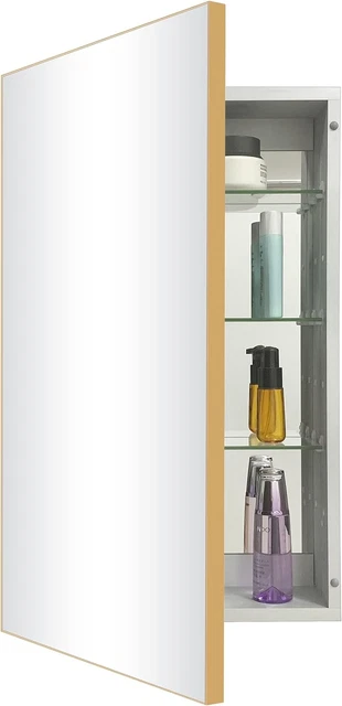 Gabinete de medicina de baño de aluminio 16X26 pulgadas espejo retroceso o montaje en superficie C