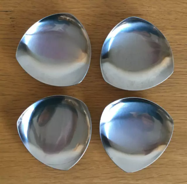 Four Vintage Danish LSM Stainless Steel Lundtofte Tricorn Dishes