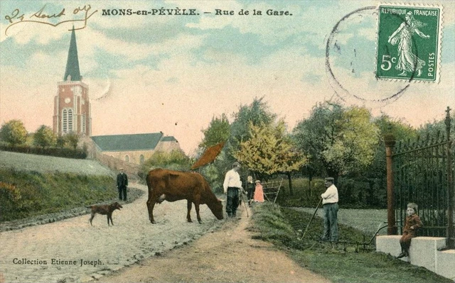 CPA 59 MONS EN PEVELE RUE DE LA GARE (belle cpa animée