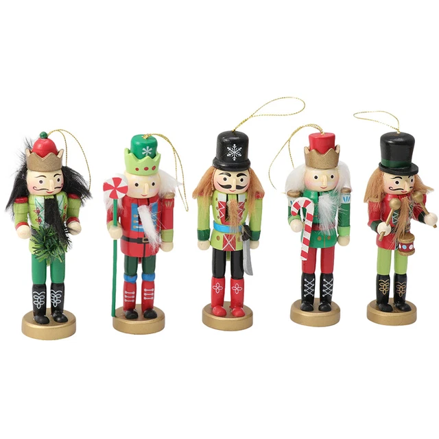 5pz Ciondoli Albero di Natale Legno Noce Soldato Ciondolo Tavolo Decorazioni