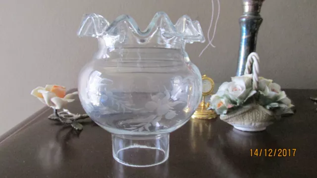 An authentic Art Deco cut glass lamp shade with clear glass frills.
