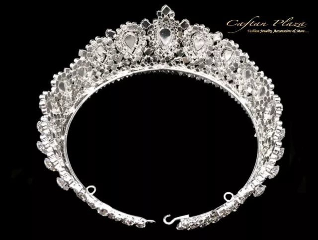 Tiara XXL Diadem Krone Zirkonia AAA Brautschmuck Hochzeit Silber Elegant NEU 3