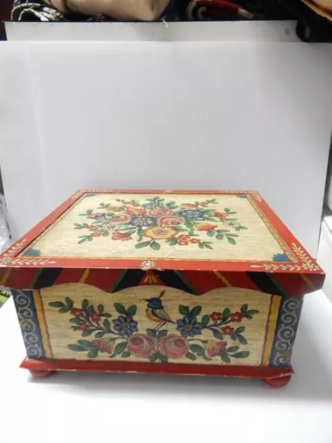 Large Vintage Antique Mexican Hand Made Painted Wood Box - Impressive Old Piece