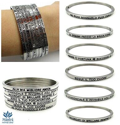Fortuna Bracciale Argentato Rigido In Acciaio Inox Visto in TV Frase Frasi Argentato Hot 