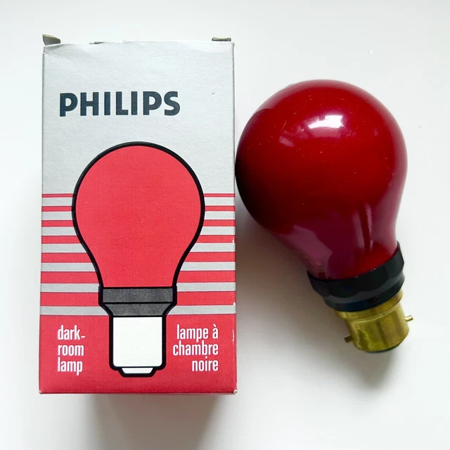 Bombilla de seguridad para cuarto oscuro rojo Philips ajuste bayoneta. Fotografía vintage B22PF712B
