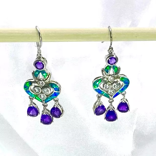 ALI wunderschöne hängende Ohrringe aus Opal, Amethyst & Sterlingsilber