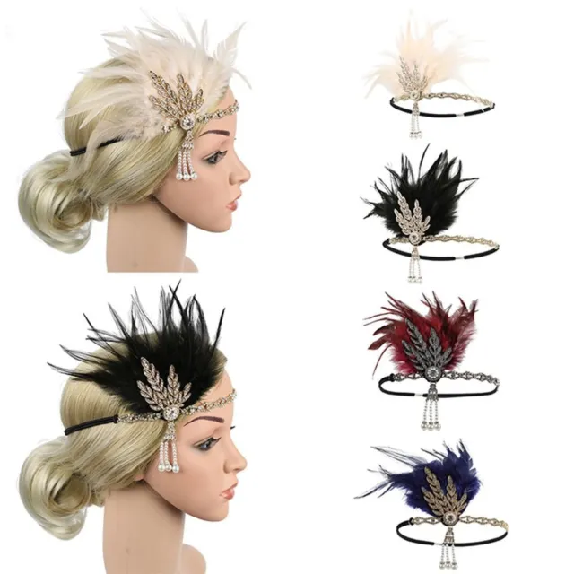 Copricapo con piume Fascia per capelli Costume da festa Flapper con perline
