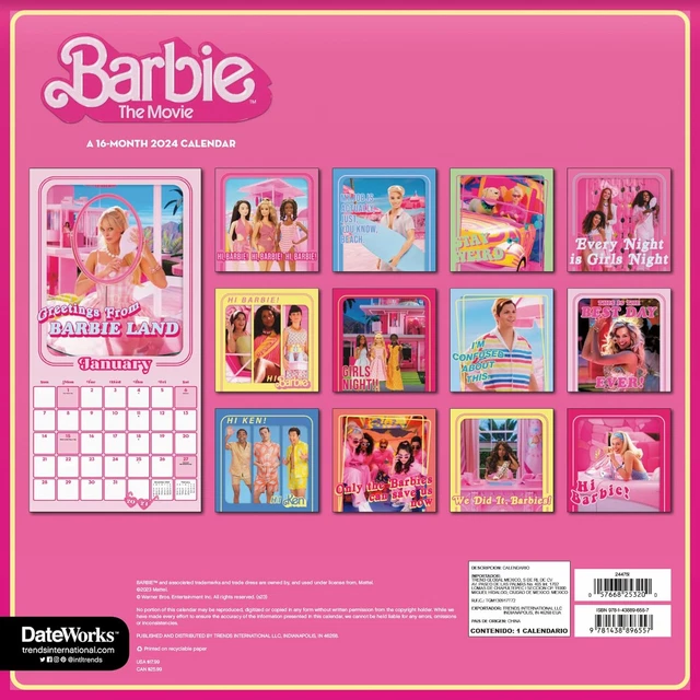 BARBIE CALENDAR 2024 Deluxe 2024 Barbie Movie Wall Calendar Bundle