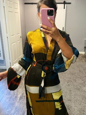 Zara Nwt Ss22 $119 Woman Printed Midi Dress Belt With Buckle Ref 2703/147