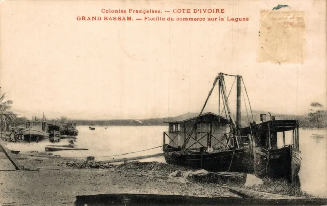 Ivory Coast Grand Bassam Boat Lagoon Vintage Postcard 08.56