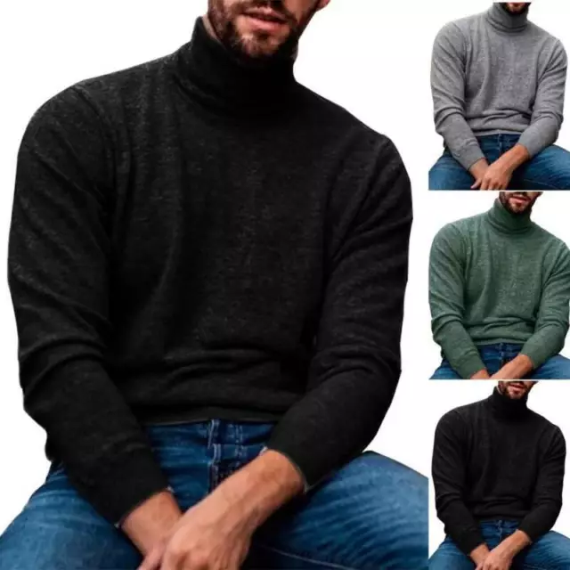 Mens Knitted Turtleneck Jumper Sweater Knitwear Pullover Tops Winter Warm Casual