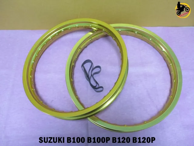 SUZUKI B100 B100P B120 B120P ALUMINIUM GOLD F+ R WHEEL RIM SET SERIES7  *nan4129