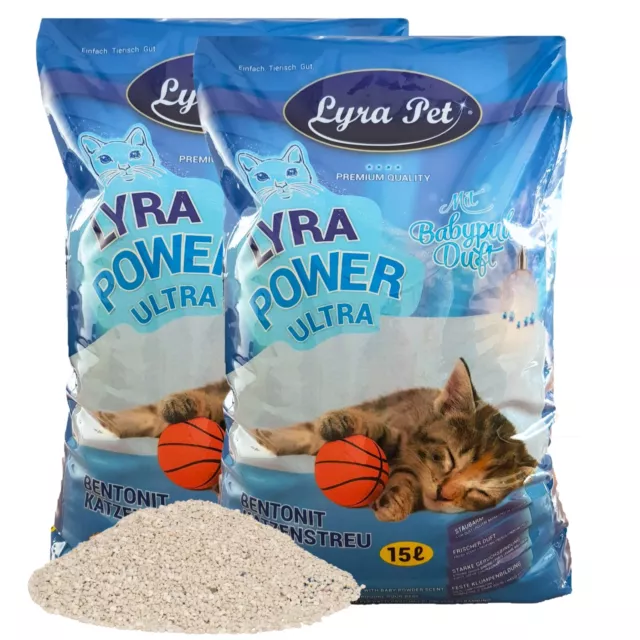 30 L Cats Power ULTRA excellent Katzenstreu Babypuderduft Klumpstreu Lyra Pet®