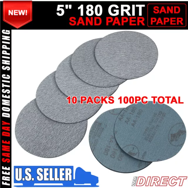 100PC 5Inch 127mm 180 Grit Auto Sanding Disc Body Collision Repair Sand Paper