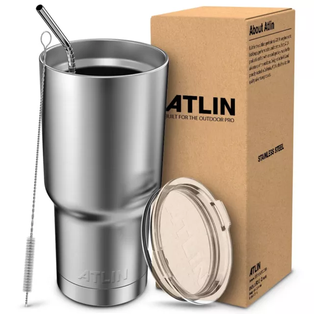 Atlin Tumbler 30oz. Stainless Steel Vacuum Insulation - Silver Travel Coffee Mug