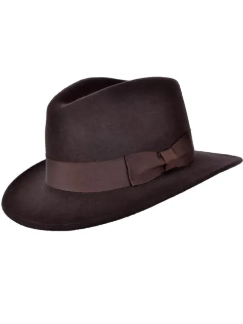 Classic Mens Fedora Hat | Authentic 1940s Look Brown Pure Wool Mens Fedora Hat