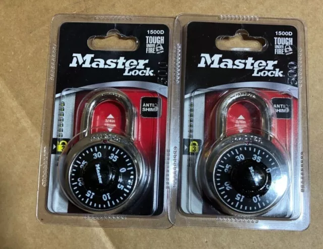 Master Lock 1500D Locker Lock Combination Anti-Shim Padlock, 2 Pack - Black