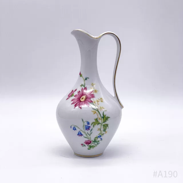 Vintage Edelstein Bavaria Blumenvase aus Porzellan mit Blumendekor & Goldrand
