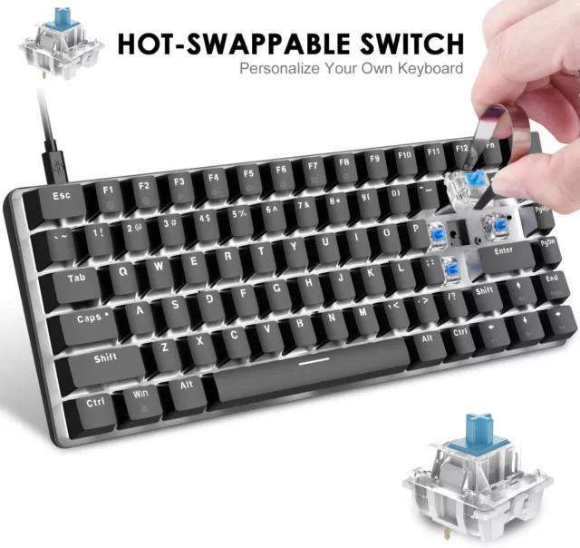 60 % mechanische Gaming-Tastatur Hot Swap-fähig 82 Tasten kabelgebunden USB weiß LED Hintergrundbeleuchtung
