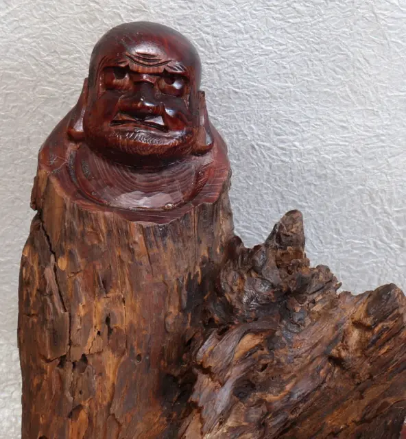 Japanese Wood Daruma Sculpture Statue Ornament 1730g H23cm 9.05" Vintage