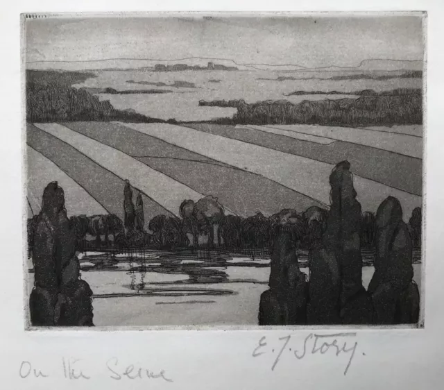 Elizabeth Jessie Story  "On The Seine"  Original Signed Aquatint Etching