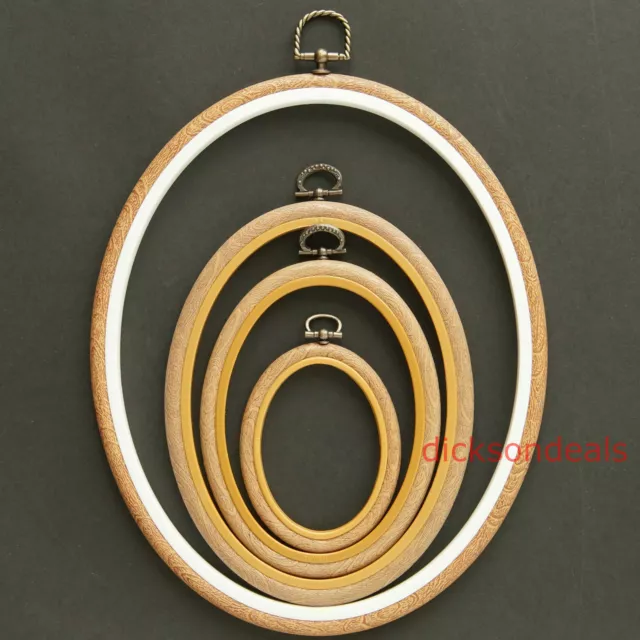 Oval Flexi Hoop Woodgrain Effect Frame Embroidery Cross Stitch 2.5" to 10"