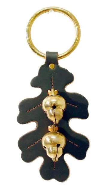 GREEN OAK LEAF DOOR CHIME - Handmade Stitched Leather w/ Solid Brass Acorn Bells