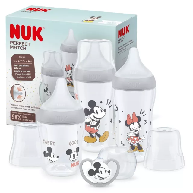 NUK Perfect Match Disney Mickey Set 3 x Flaschen Schnuller & Schnullerbox