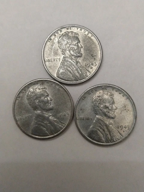 1943 P D S Lincoln Steel Wheat Penny Cent -- 3 COINS Lot 007