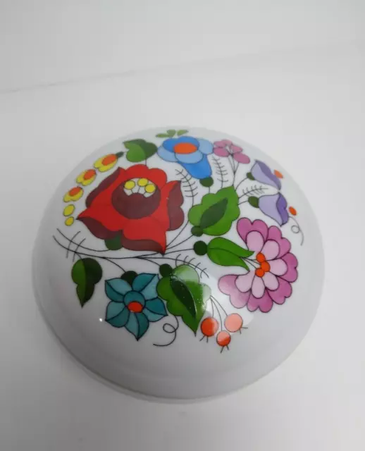 Vintage Kalocsa Hungarian Porcelain Hand Painted Traditional Floral 5" Dia.