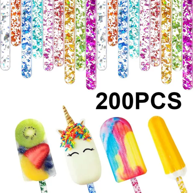 200X Reusable Ice Cream Sticks Acrylic Popsicle Sticks Cake Candy Pop Sticks Ice