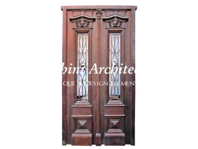 Antique Mahogany Double Front Door Wrought Iron. A1360