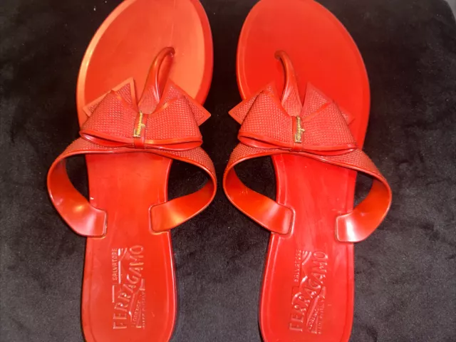 Salvatore Ferragamo Bali Red Bow Jelly Thong Sandal Size 10