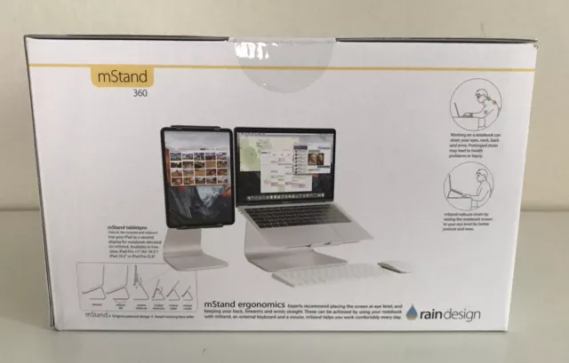 RAIN DESIGN mStand 360 Laptop Stand with Swivel Base Silver -New in Sealed Box